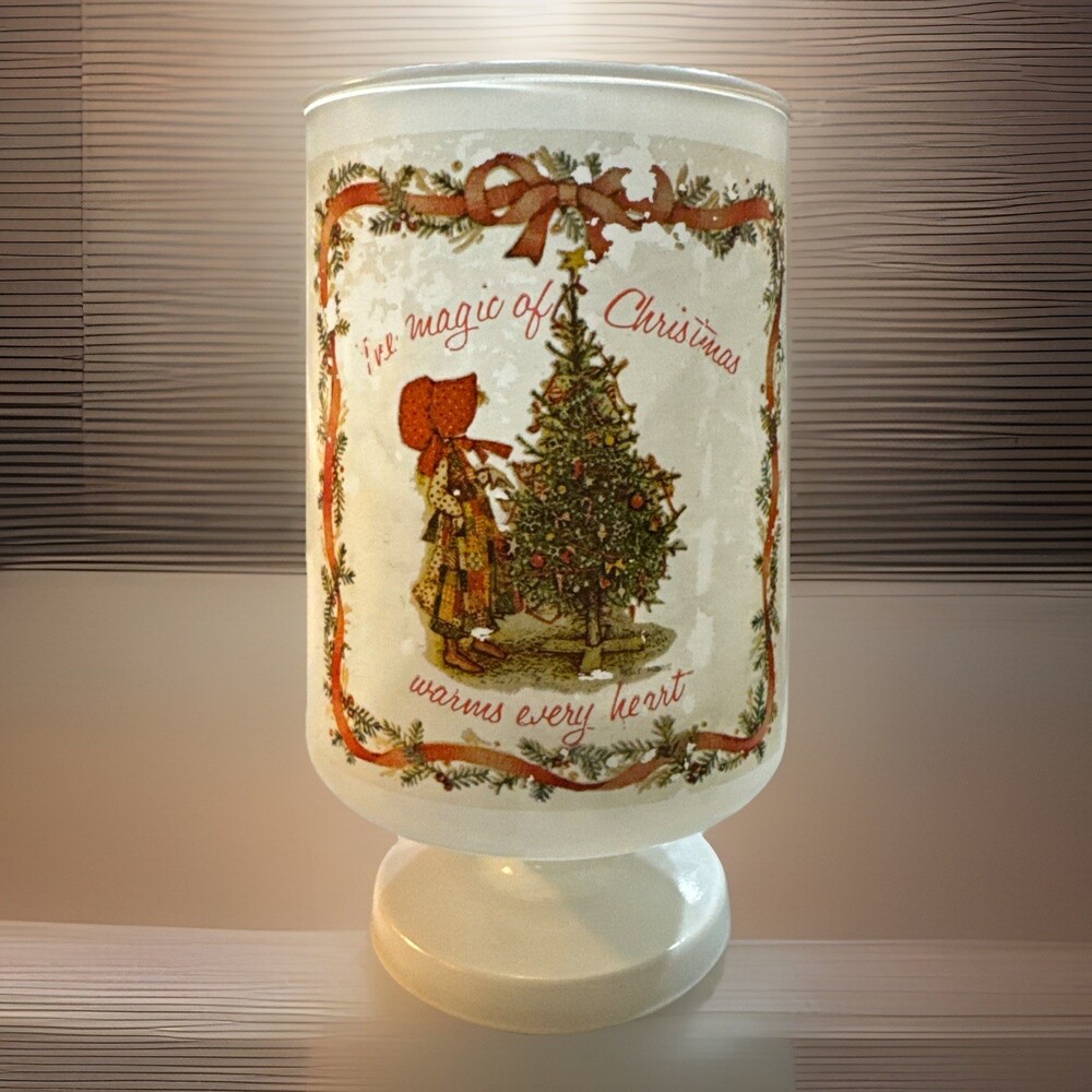 Holly Hobbie Glass Container "The Magic of Christmas Warms the Heart" 5"